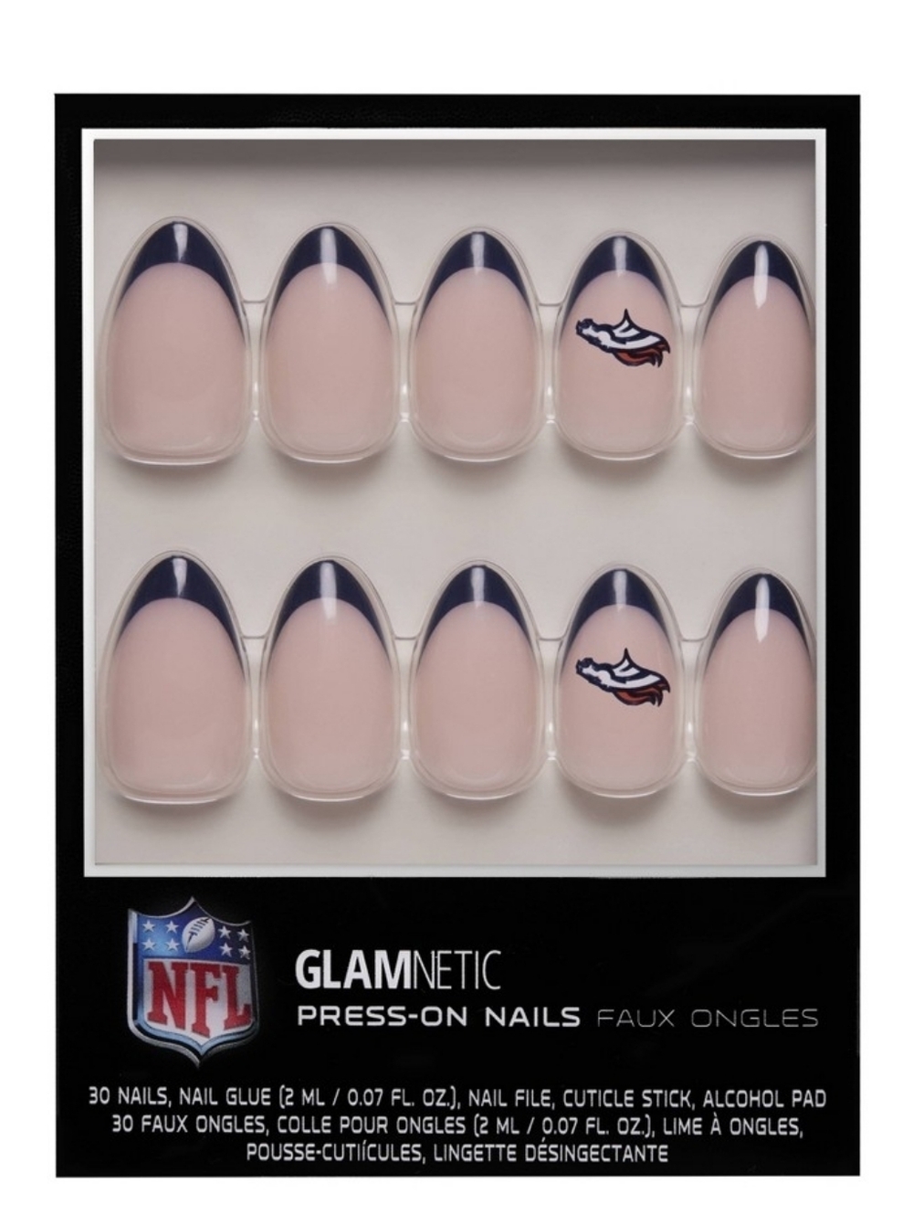 NFL x Glamnetic Press-On Nails — Blush Pink with Navy Tips NIP